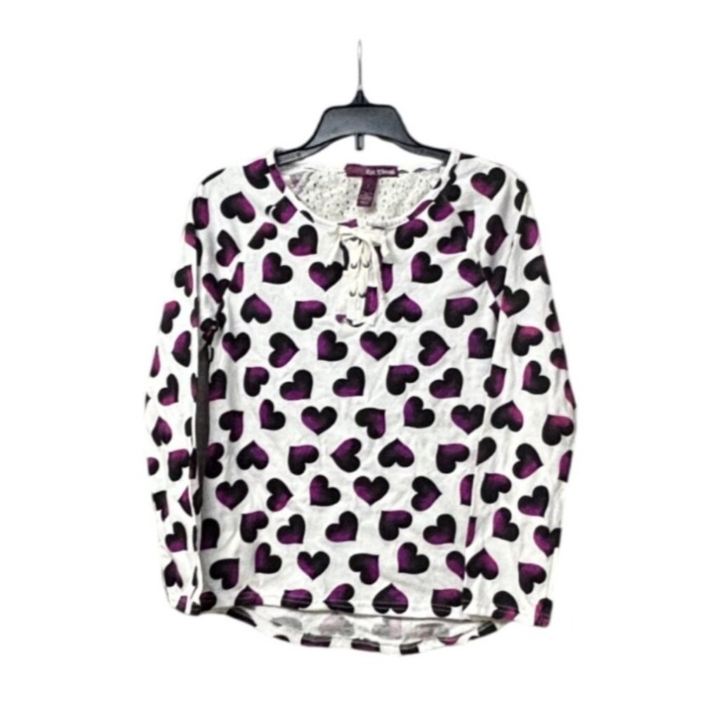 Epic Threads Girl’s Heart Print Top, White/ Purple, Sz. L